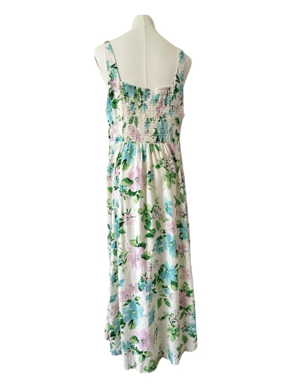 Old Navy Fit & Flare Linen Blend Midi Dress Sz L White Floral Pockets Sundress - Picture 3 of 16
